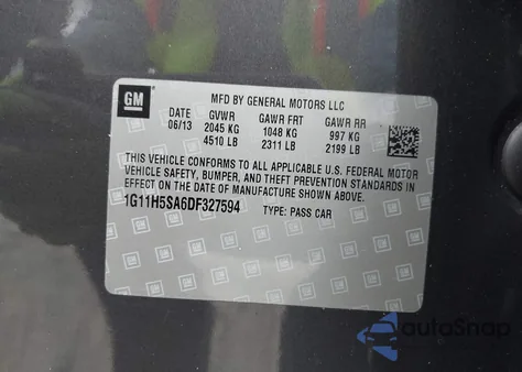 2013 Chevrolet Malibu 1Lz from USA, damaged, VIN 1G11H5SA6DF327594